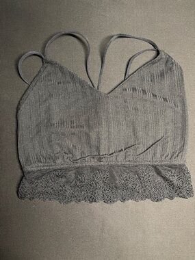 Black Lace Hem Ribbed Bralette